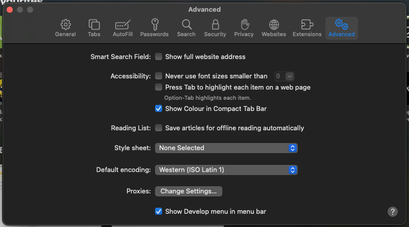Turn on the develop menu in Safari